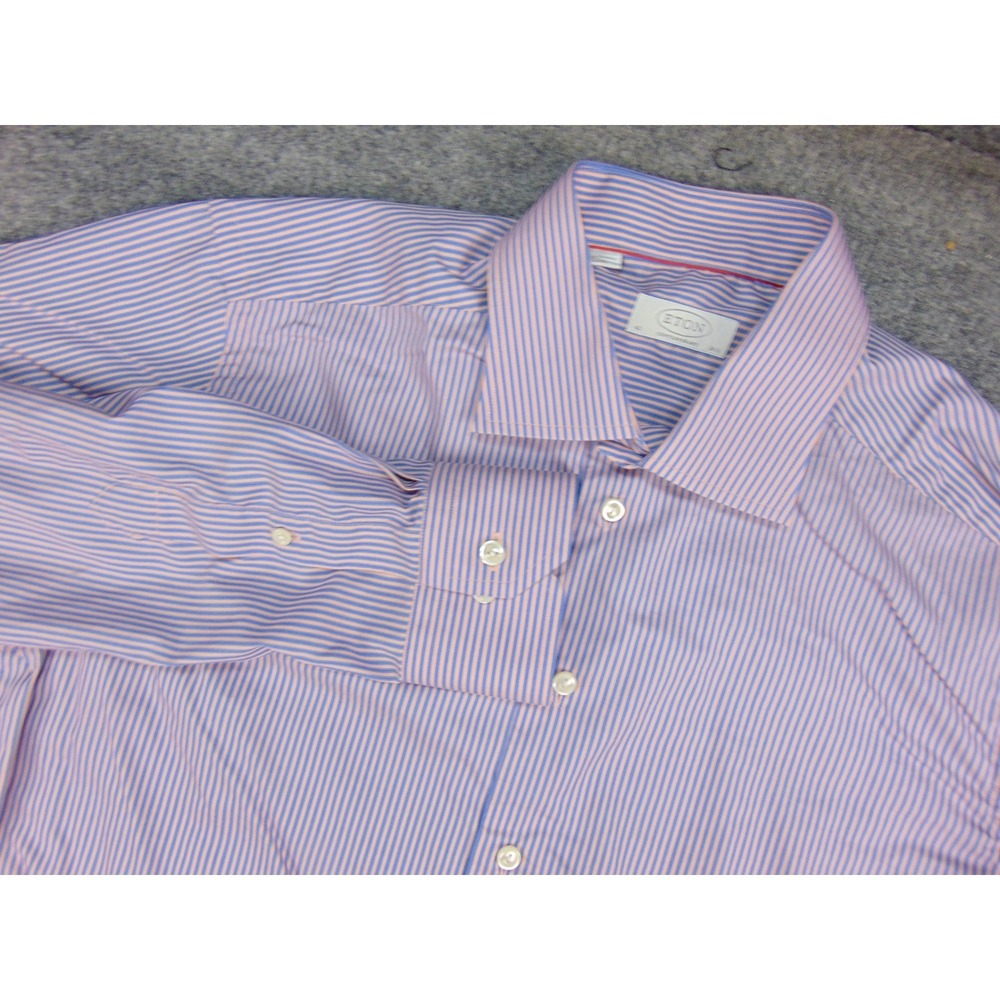 Eton Button Down Shirt Mens 16.5x42 Contemporary Pink Blue Striped Dress Shirt